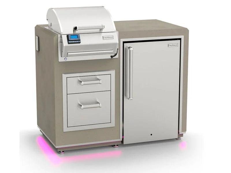 Fire Magic 4-Foot Fully-Assembled Outdoor Kitchen BBQ Island with 16-Inch E251i 110v Electric Grill, Double Drawer & Refrigerator