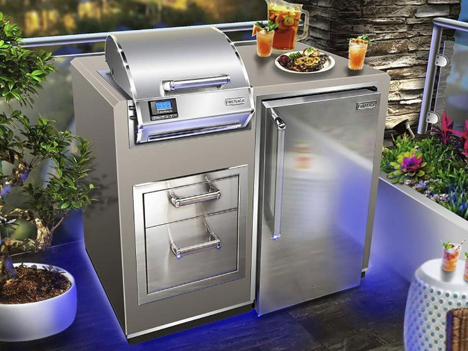 Fire Magic 4-Foot Fully-Assembled Outdoor Kitchen BBQ Island with 16-Inch E251i 110v Electric Grill, Double Drawer & Refrigerator